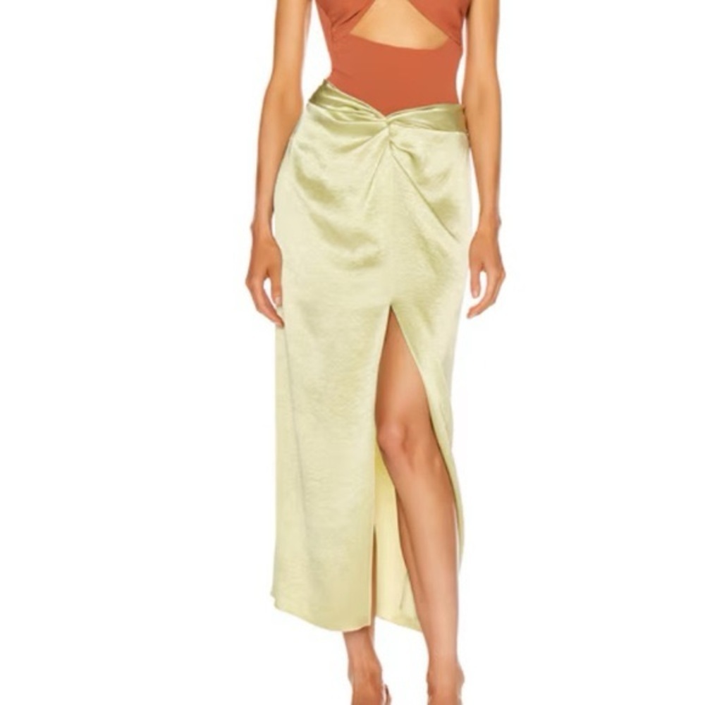 NANUSHKA Samara Washed Satin Midi Skirt lime size Small